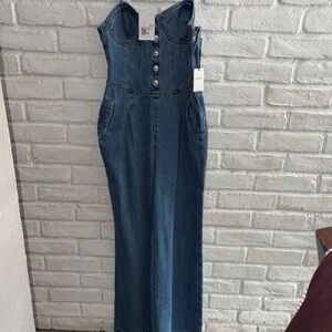 NWT Forever 21 Blue Denim Women's Cami Flare Jumpsuit Size M